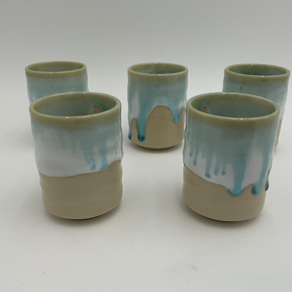 Set of 5 Mino Ware Japan Pottery Yunomi Chawan Teacups Frost White/Glacier Blue - Picture 11 of 12